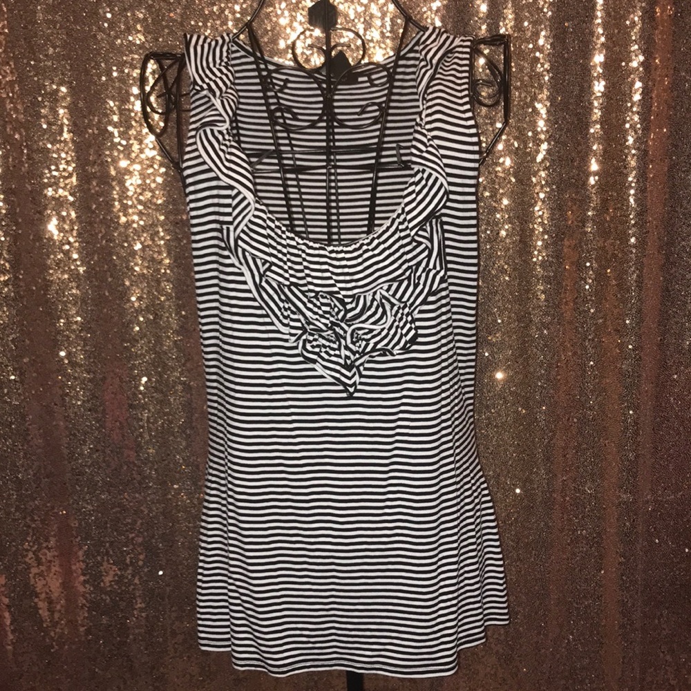 White House Black Market Striped Ruffle Tank